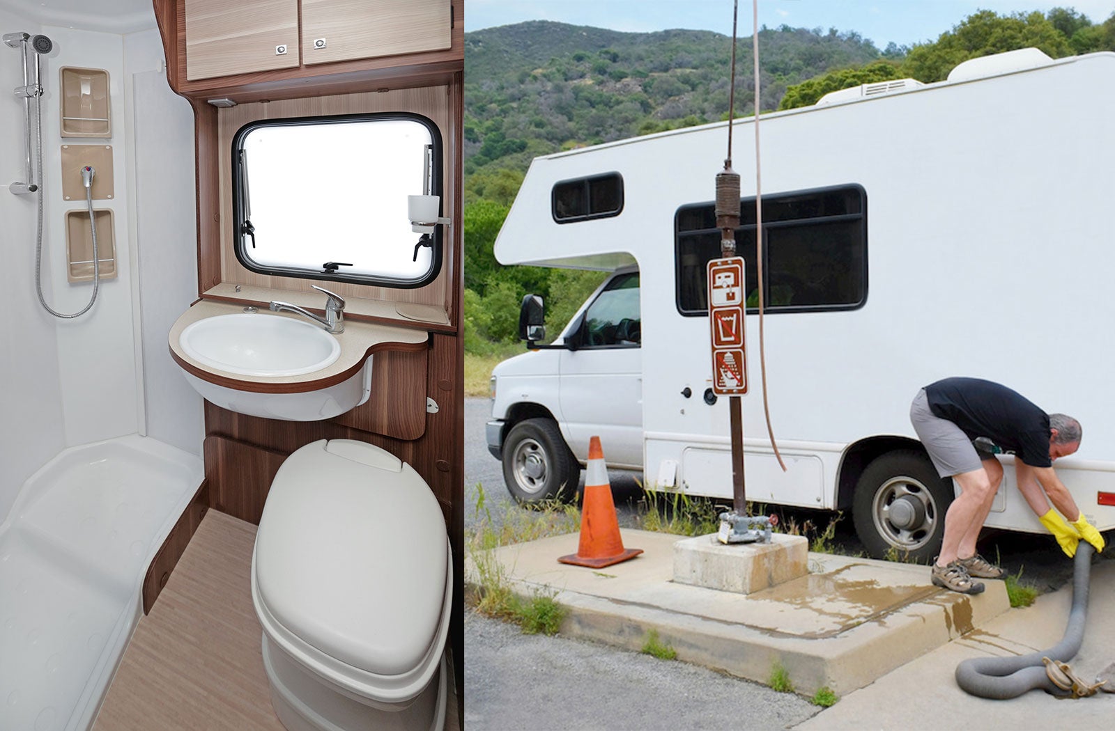 Portable RV/camper toilet and holding tank setup in Siloam Springs, Arkansas
