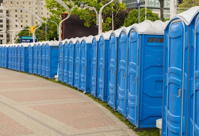 Seasonal porta potty units set up at a Siloam Springs, Arkansas venue