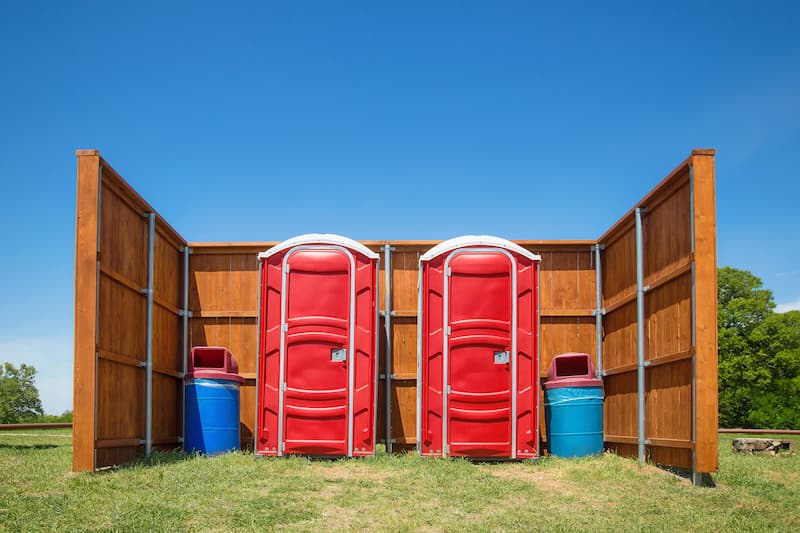 Short-term porta potty units staged for delivery in Siloam Springs, Arkansas